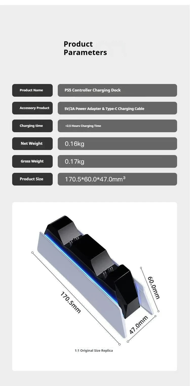 PS5 DualSense Charging Station: Fast Dual Dock Stand for Controllers Tidesmit