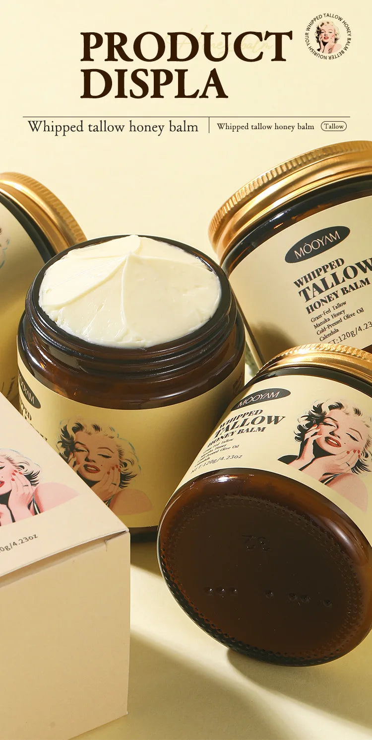 120g Whipped Beef Tallow And Honey Balm Beef Tallow Face Moisturizer Face & Body Skin Care Grass Fed Grass Finished Face Cream