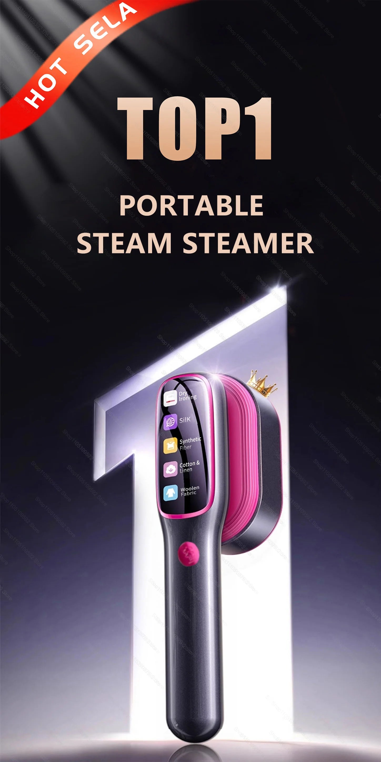 Tidesmit professional handheld garment steamer showing compact nozzle design for efficient vertical fabric ironing