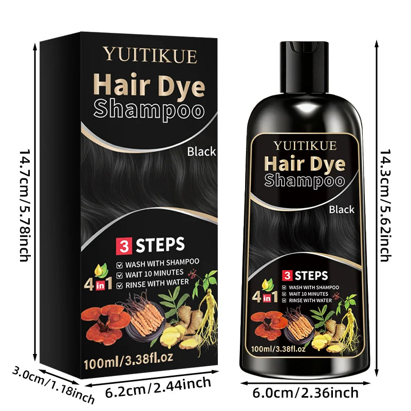 YUITIKUE Herbal Black Hair Dye Shampoo - Gentle Cleansing, Long-Lasting Color & Healthy Dyeing