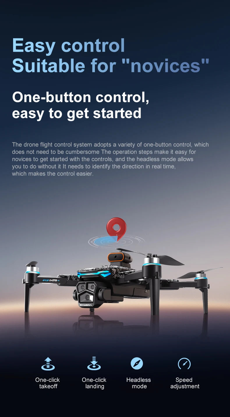 4K RC Camera Drone - D13 Foldable GPS Quadcopter with Obstacle Avoidance Tidesmit