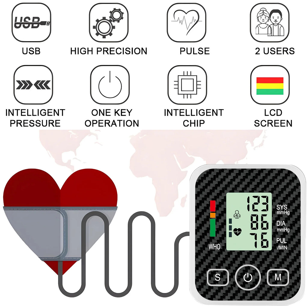 Automatic Digital Upper Arm Blood Pressure Monitor LCD & Cuff Medical Measuring BP & Pulse Rate Blood Pressure Monitors for Home