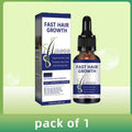 Fast Hair Growth essence bottle and matching white and blue box on a light green background.