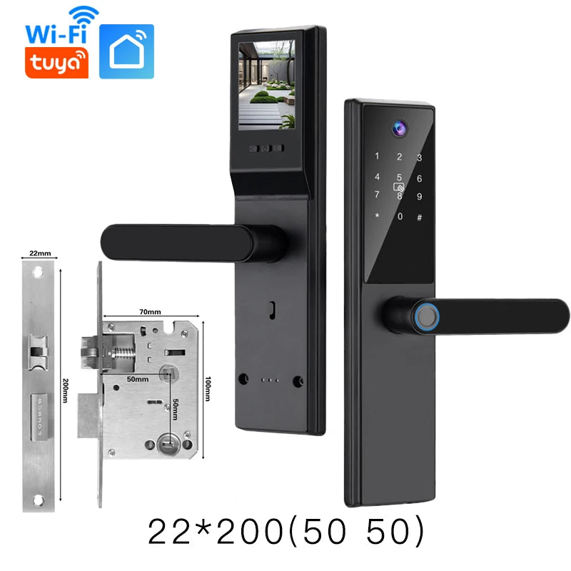 2025 New Tuya WiFi Digital Electronic Smart Wooden Door Lock With Biometric Camera Fingerprint Smart Home Remote Unlock