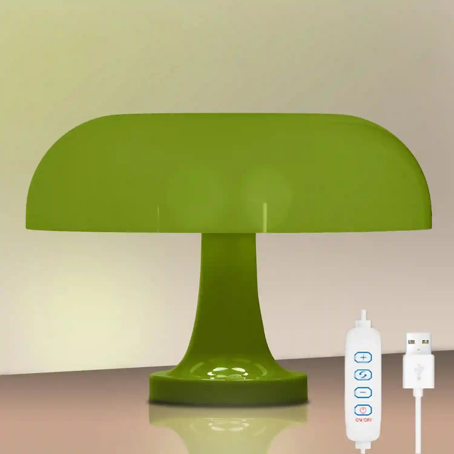 Mushroom Table Lamp - Bauhaus Bedside LED Light, 25cm Adjustable Desk Lamp greenusbplug 28cm Tidesmit
