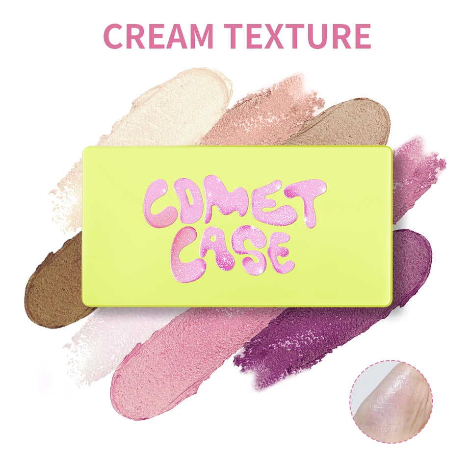 Tidesmit cream palette set in curve case with matte and shimmer pink brown nude tones for face makeup texture view