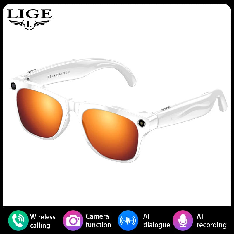 Tidesmit Smart Glasses with Camera, Bluetooth Audio and Voice Control white tea Tidesmit
