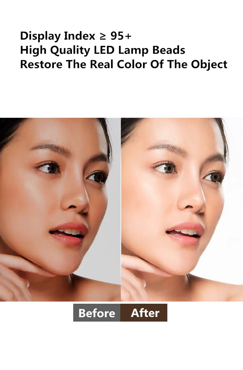 Comparison showing a face illuminated by high CRI LED beads for natural, accurate skin color.