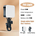 Square LED fill light with a black mounting clamp for photography and video, featuring 5600K color temperature.