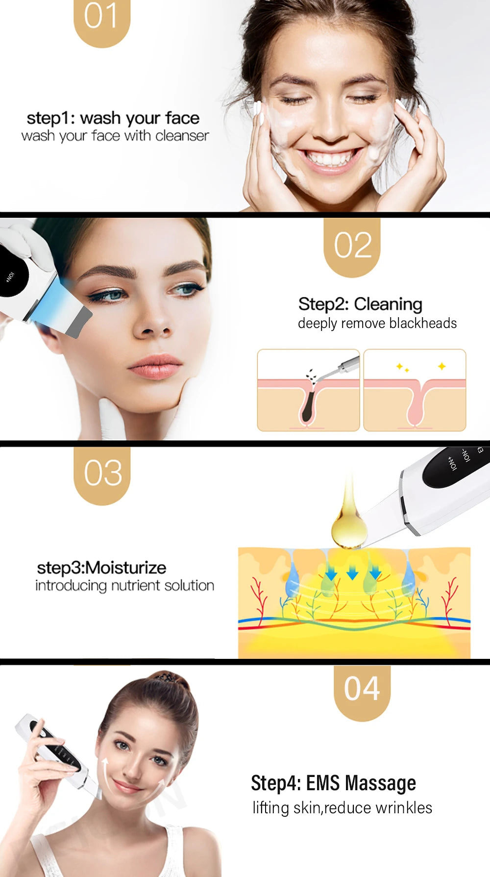 Ultrasonic Skin Scrubber – Professional Pore Cleansing Facial Tool Scrubs Treatments Tidesmit