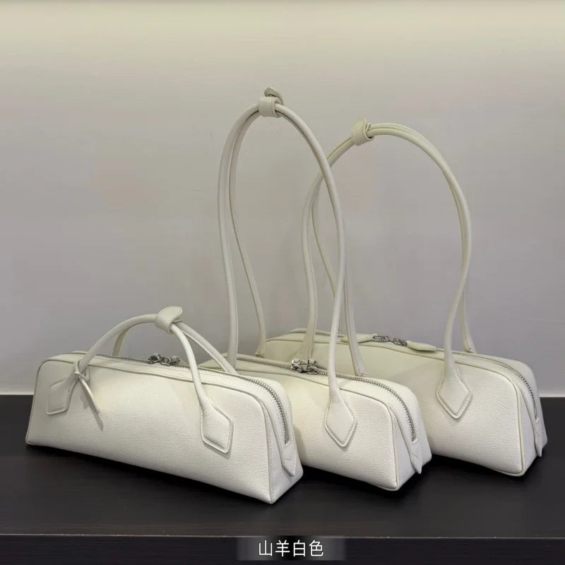 2026 high-quality genuine leather sausage bag, high-end customized high silk gloss leather handbag, women's shoulder bag