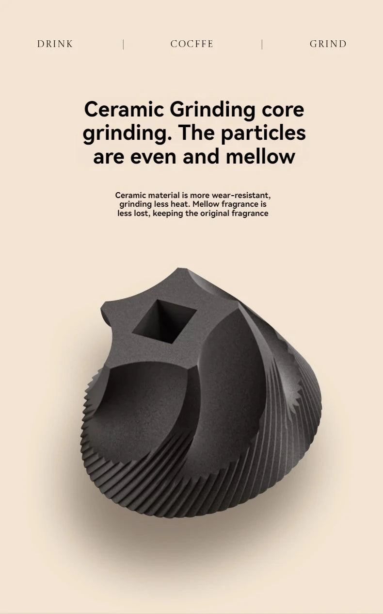 Black ceramic conical coffee grinder burr with ribbed edges for precise, even coffee bean grinding.