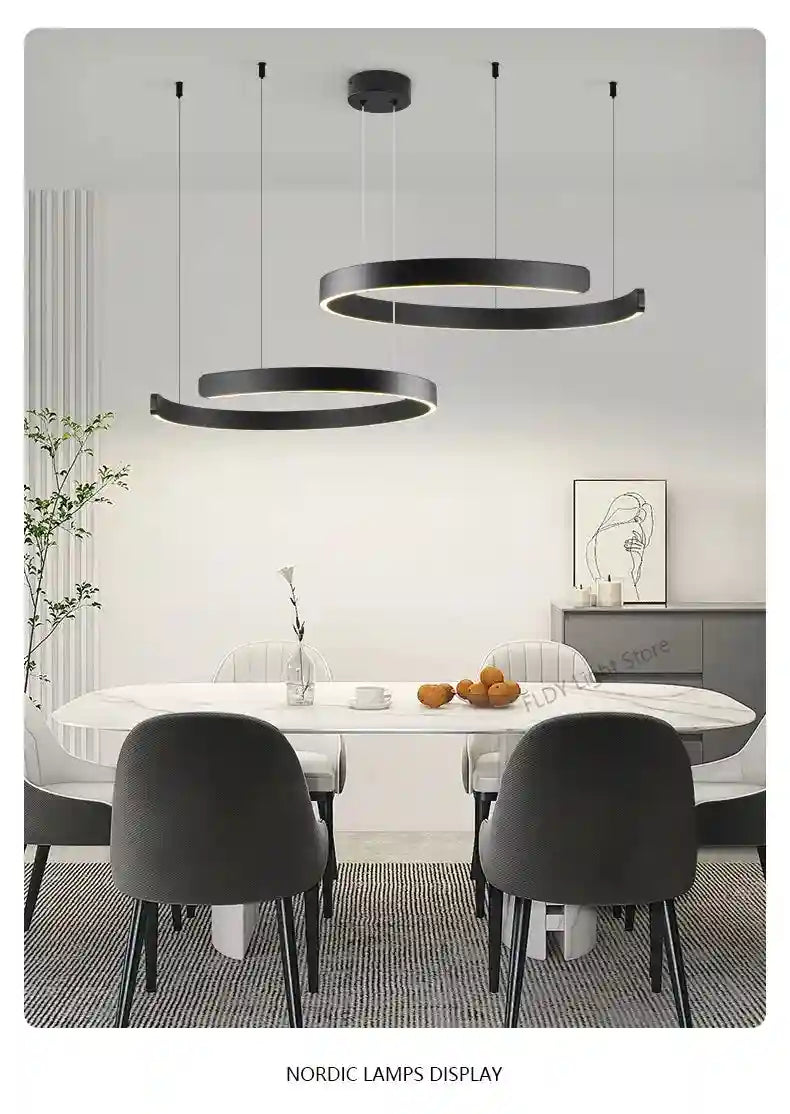 Modern 3-Ring LED Chandelier - Adjustable Dimmable Black Finish Tidesmit