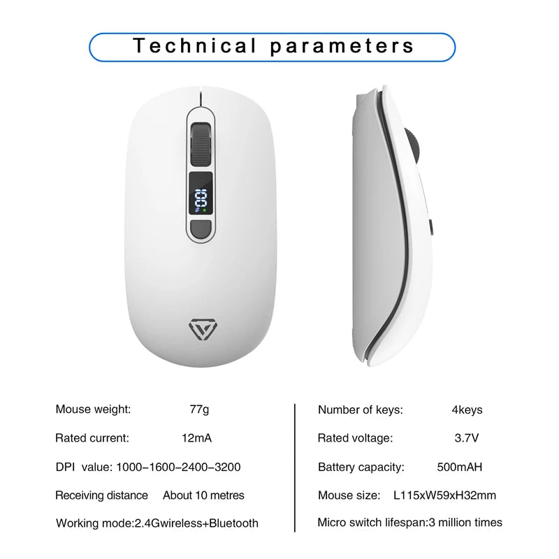 Wireless Mouse Bluetooth 2.4G With Smart Display Silent Portable Silent Click Mouse Rechargeable Office Computers Laptops 2026