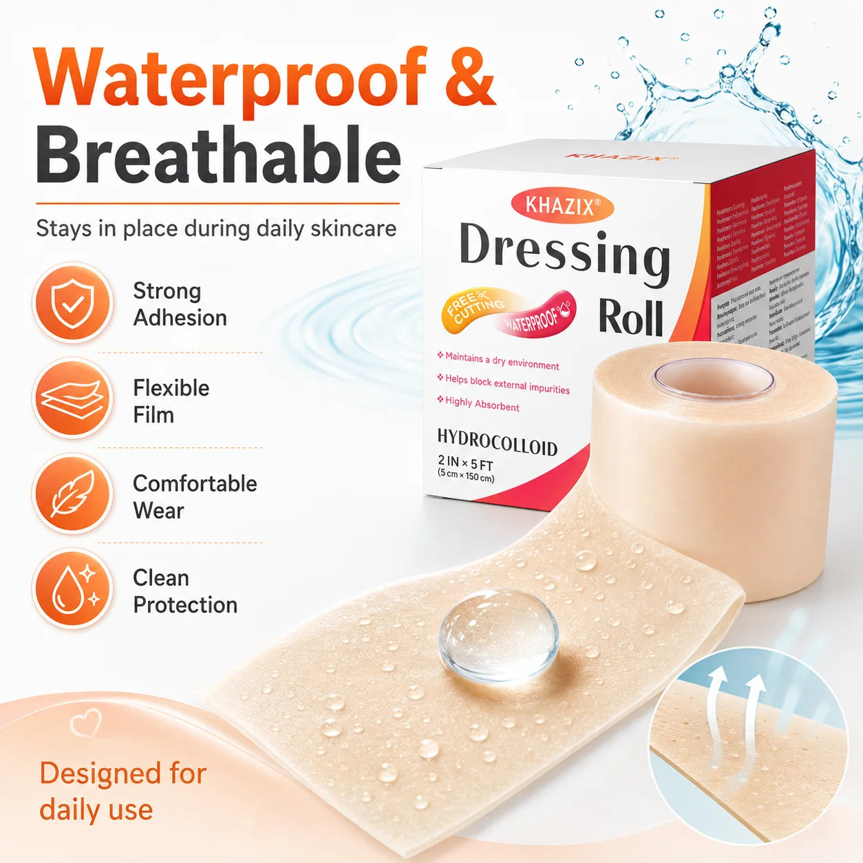 1 volume Hydrocolloid Pimple Patch Roll Cut-to-Size Acne Spot Cover, Invisible Blemish Tape Waterproof Face Care Sticker