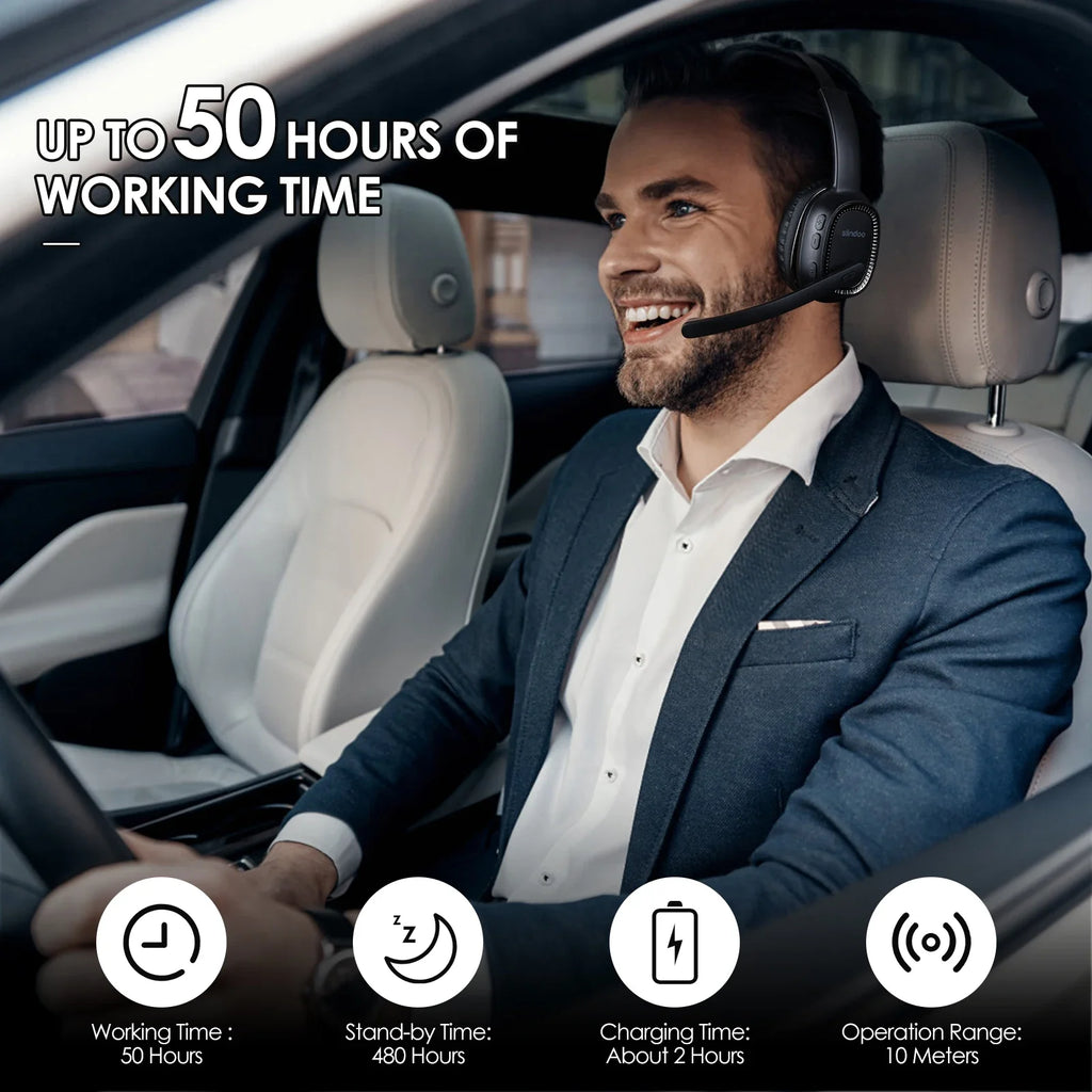Wireless Call Center Headset with Mic - 50H Talk Time | Tidesmit Tidesmit