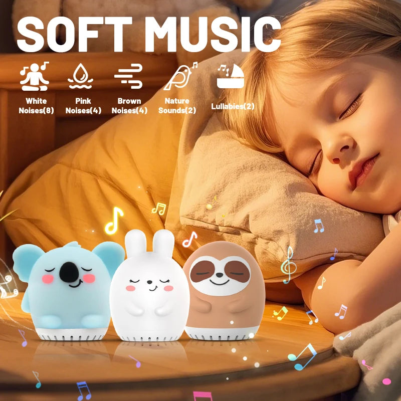 Mini Cute Rabbit White Noise Machine LED Night Light 20 Soothing Baby Music Sleep Aid Silicone Clap Lamp for Kids & Children