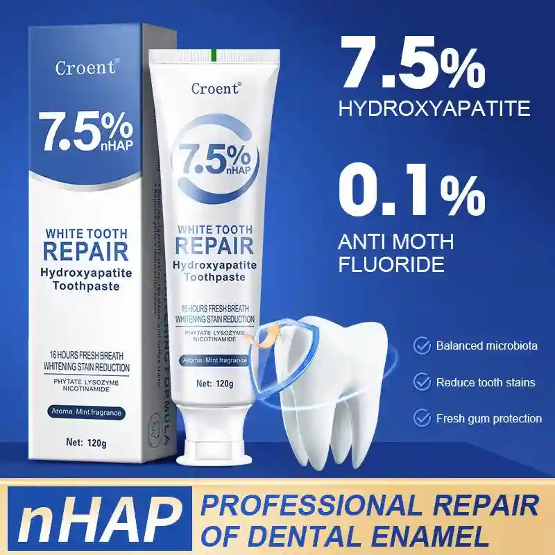 Tidesmit 120g hydroxyapatite whitening toothpaste for plaque removal, gum health, and fresh breath.