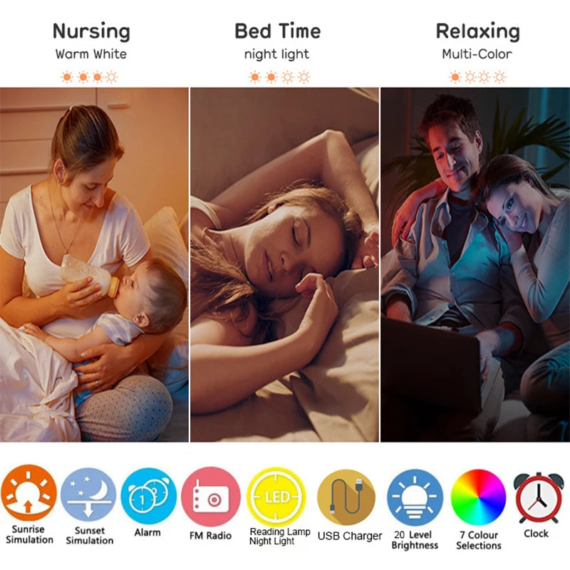 Wake Up Light Alarm Clock with Sunrise Simulation & FM Radio Tidesmit