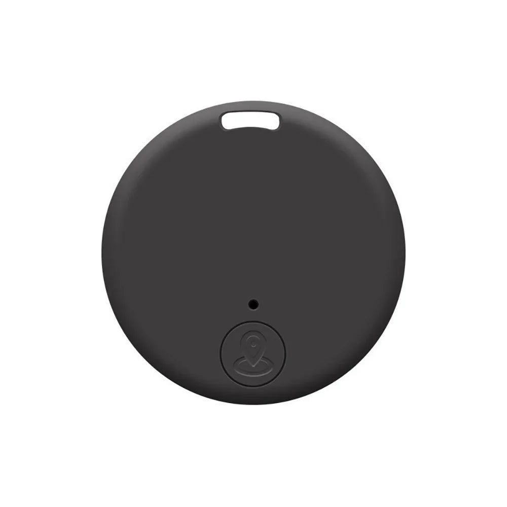 Black mini Bluetooth GPS tracker for pets and keys. Compact anti-lost smart finder device for reliable pet tracking.