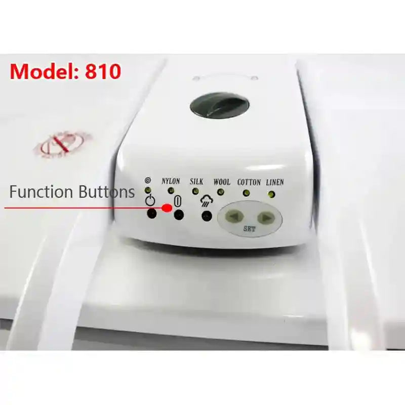Tidesmit 1600W commercial steam ironing machine side view showing large area dry press surface for hotel laundry use
