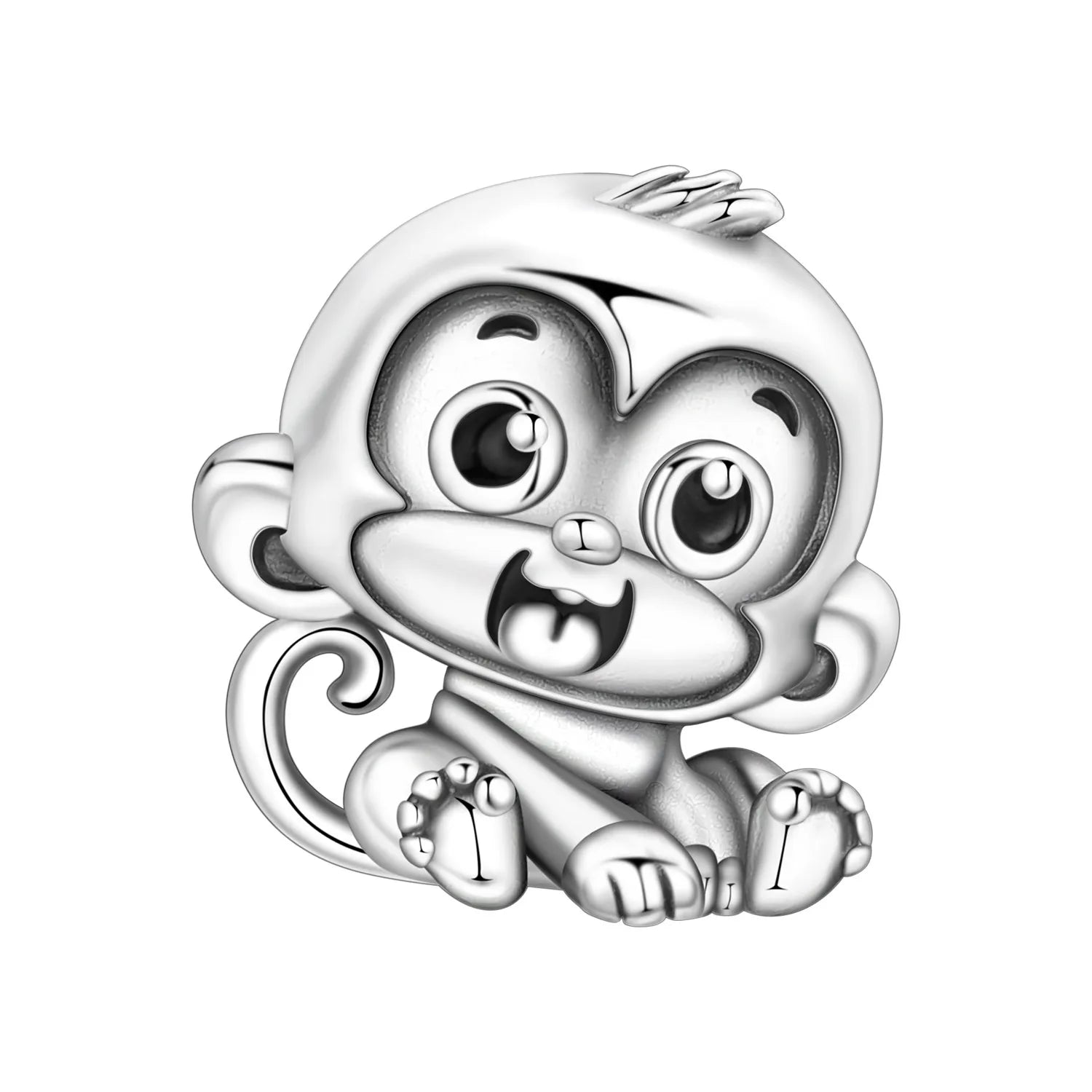 Cute sterling silver monkey charm bead for charm bracelets, perfect for animal lovers and DIY jewelry gift ideas.