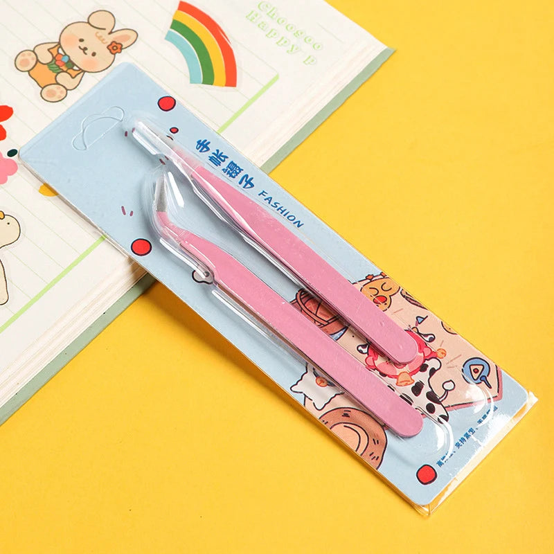 Eyelash Tweezers Set for False Eyelashes - Precision Applicator Tools False Eyelashes Pink Set Tidesmit