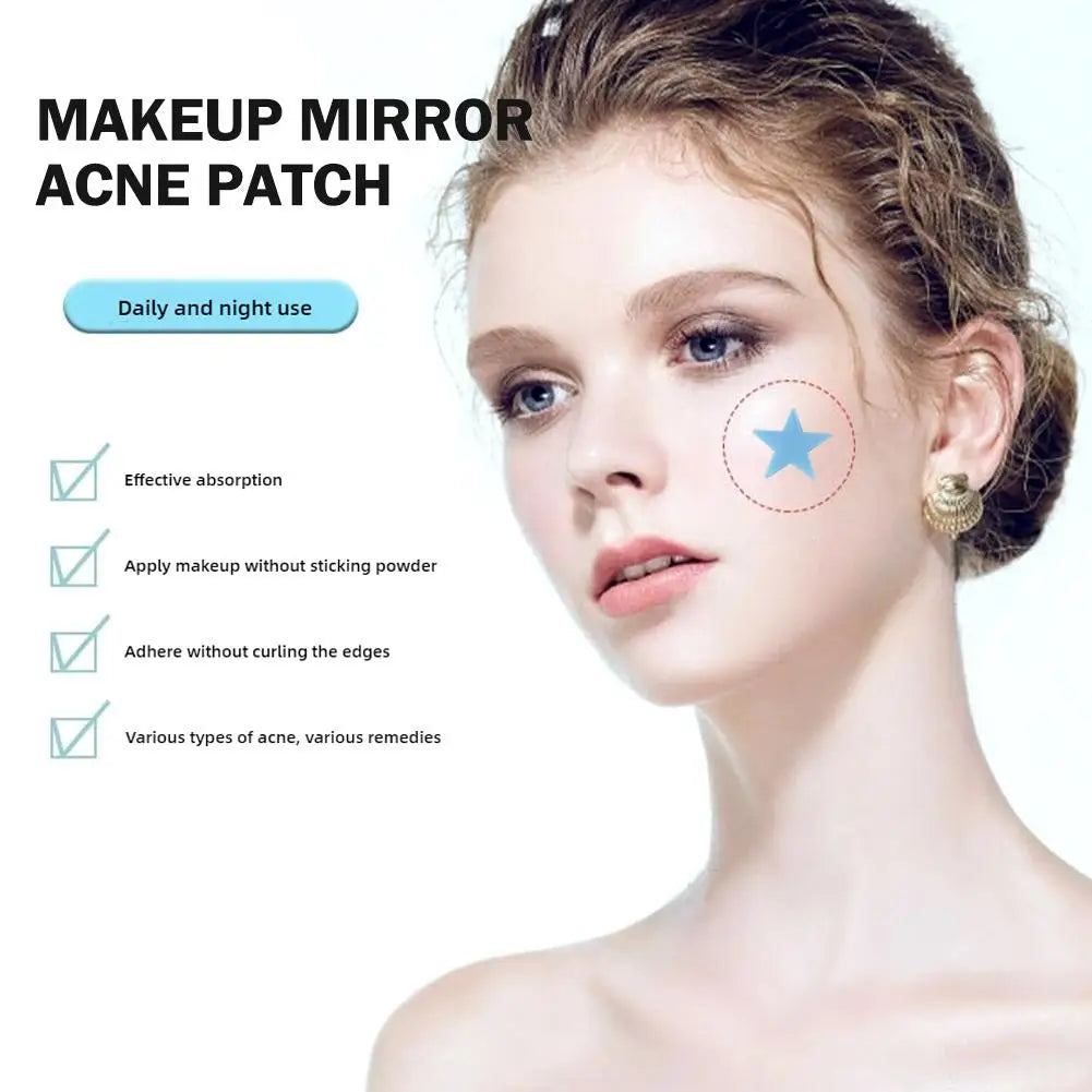 Blue/Yellow Stars Hydrocolloid Pimple Patches with Mirror Storage Box,Acne Spot Stickers For Face,Temporary Mirror Makeup Tool