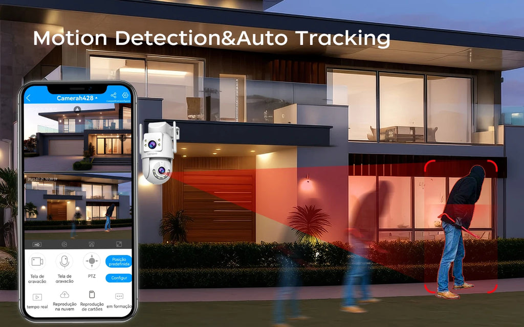 Lenovo WiFi PTZ Security Camera 8MP With Dual Screen Color Night Vision Outdoor Surveillance CCTV Camera Auto Tracking IP Camera
