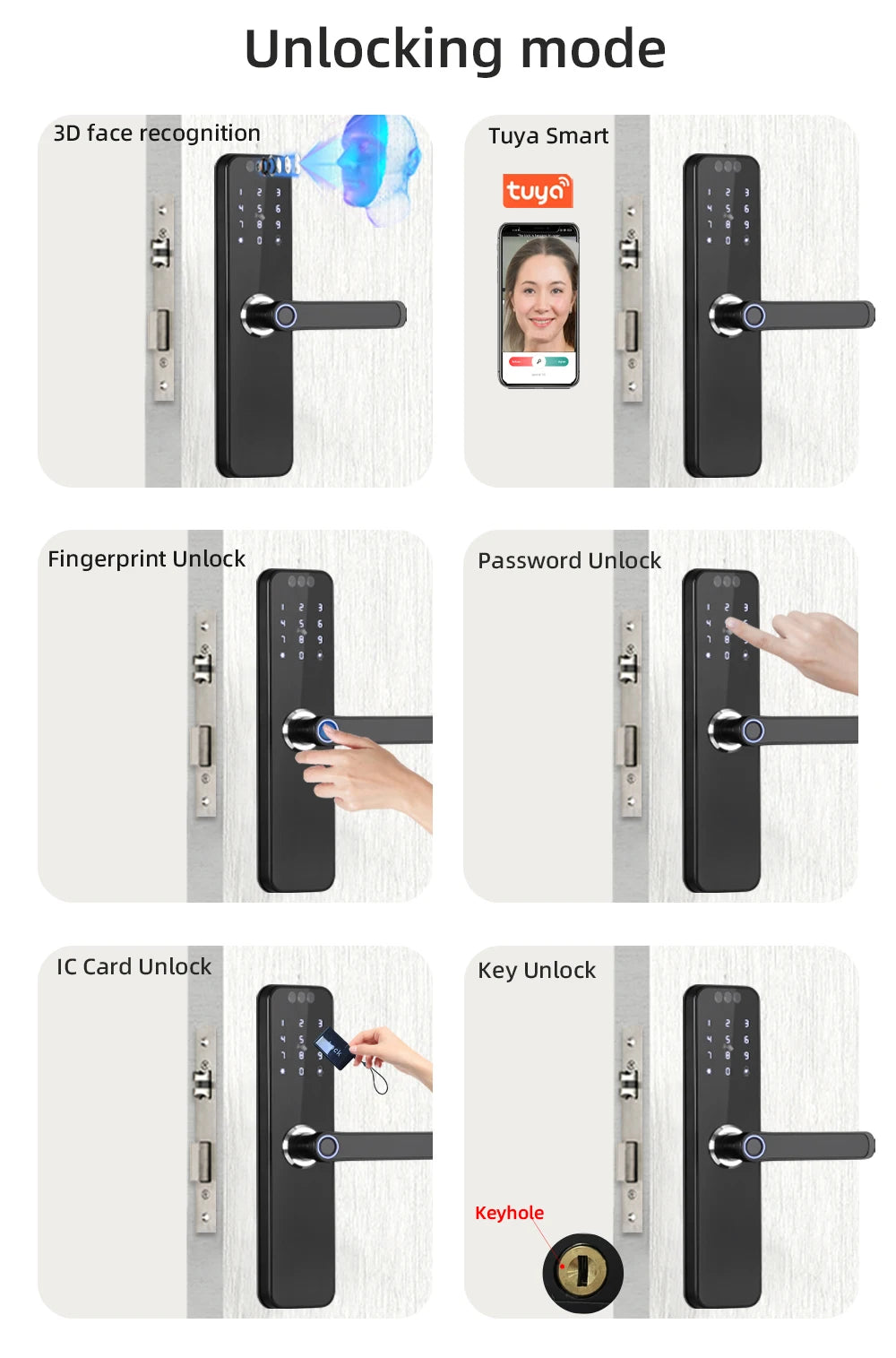 CDOK K12 Tuya WiFi smart door lock, remote unlocking, with cat-eye camera and face unlocking