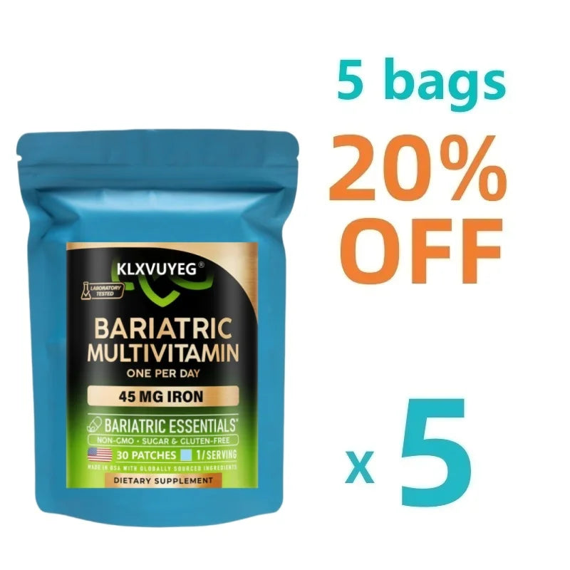 Bariatric Multivitamin - 45 mg Iron Supplements - All-in-One, 21 Essential Vitamins - Gastric Sleeve Support, 30 Patches/bag