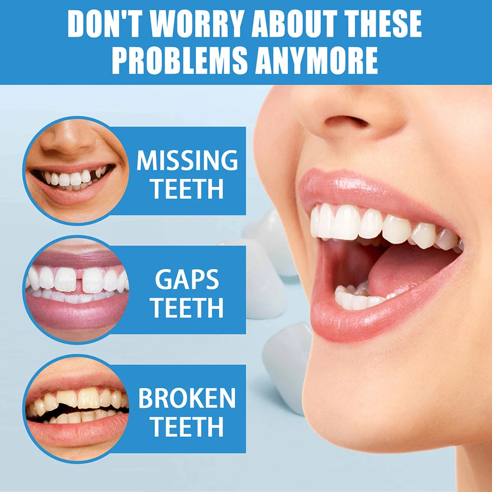 Tidesmit resin false teeth kit for temporary filling, gum modification, and restorative denture care.