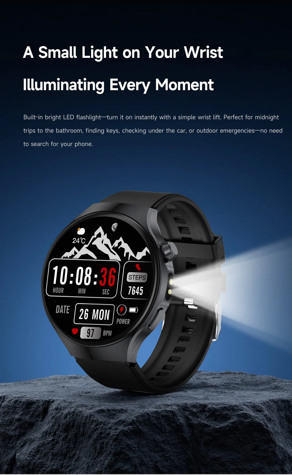 LIGE New 1000mAh Battery Smart Watch Health Monitor Bluetooth Call LED Flashlight Sports Tracker Smart Bracelet For Android ios