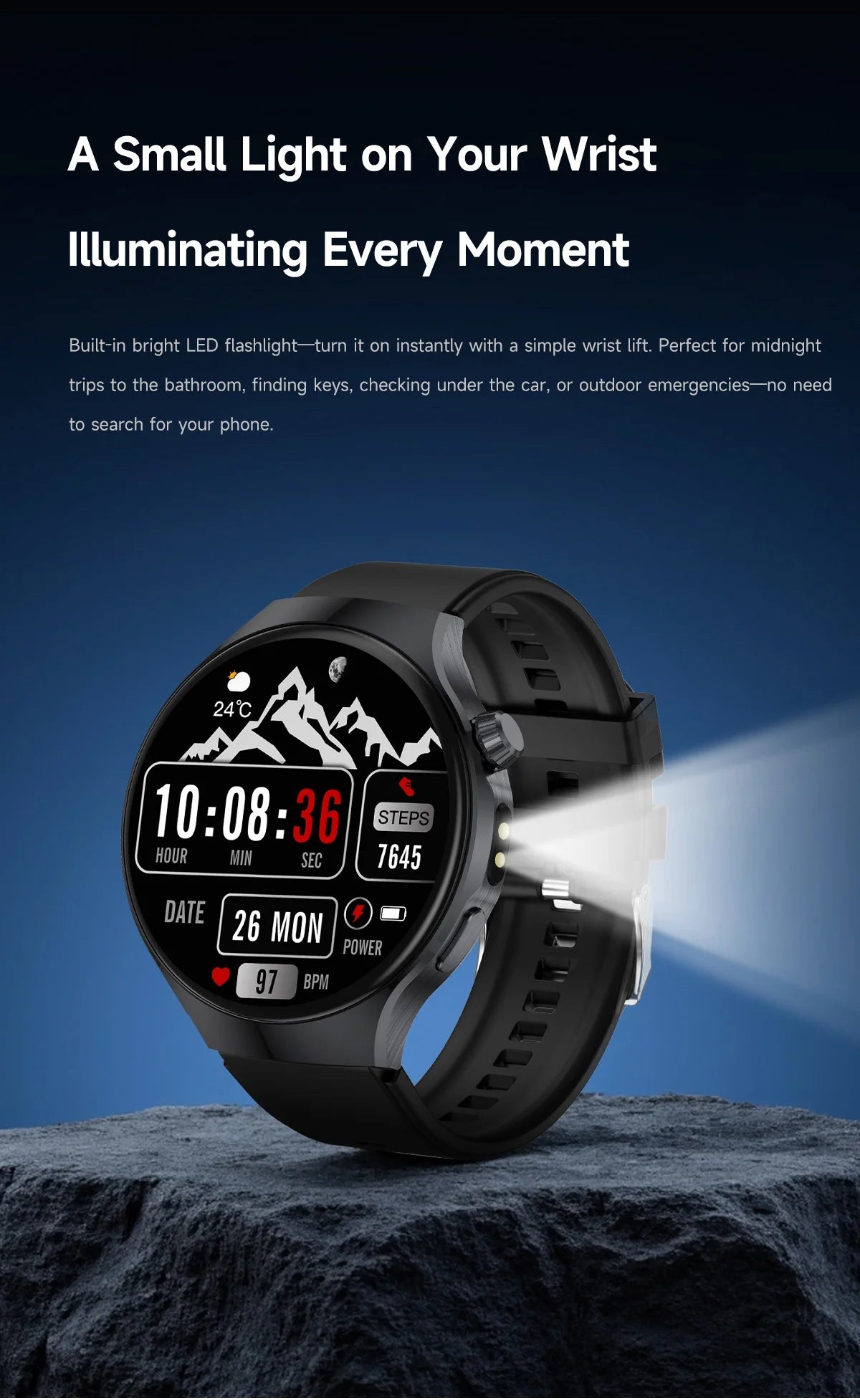 LIGE New 1000mAh Battery Smart Watch Health Monitor Bluetooth Call LED Flashlight Sports Tracker Smart Bracelet For Android ios