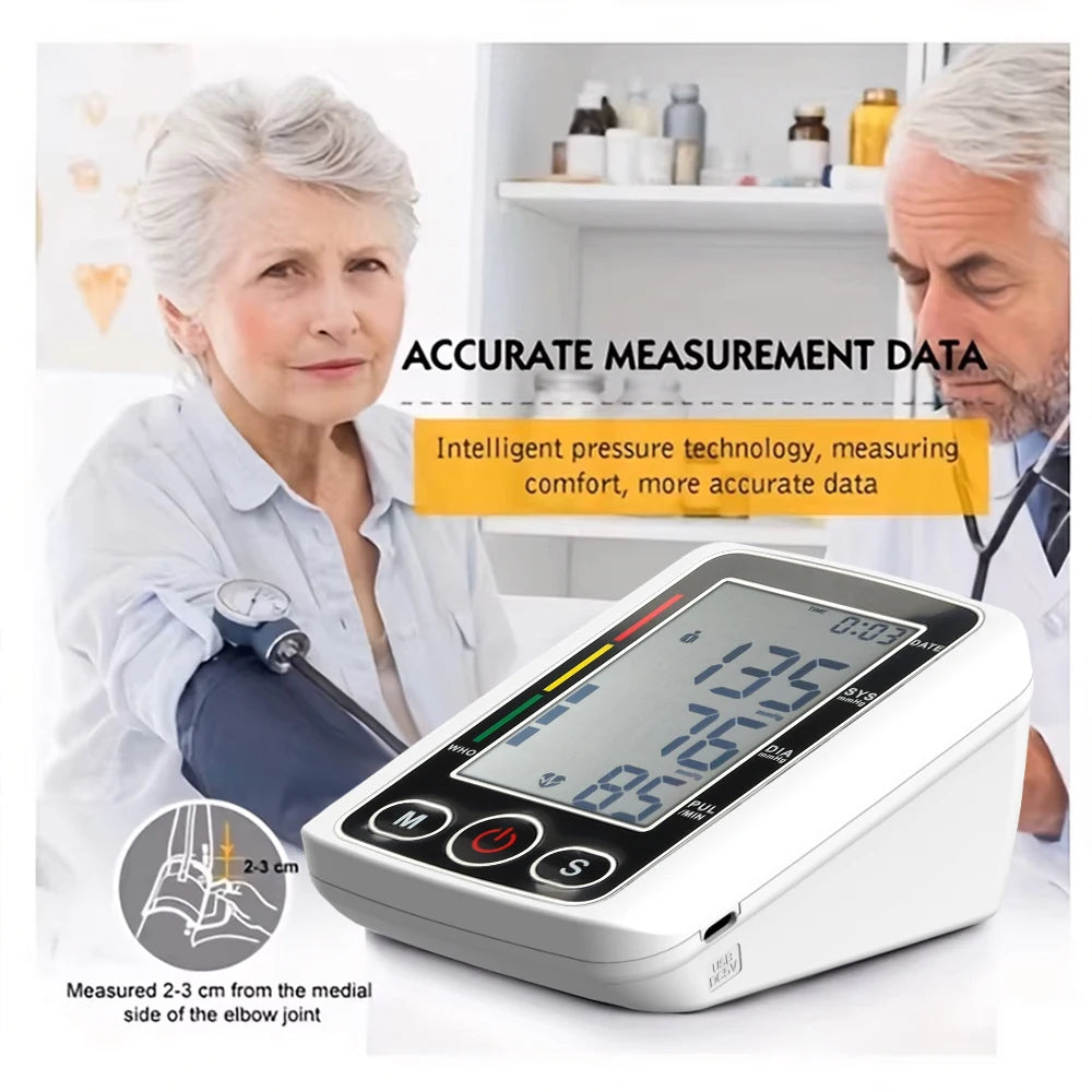 Blood Pressure Monitor Dual Result Display HD LED Arrhythmia Tonometer Digital Tensiometer Pressure Measure Arm Cuff Type