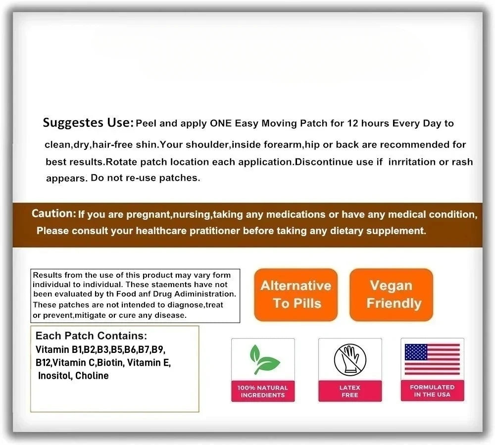 30 Patches Vitamin B Complex Transdermal Patches For Women Immune, Energy