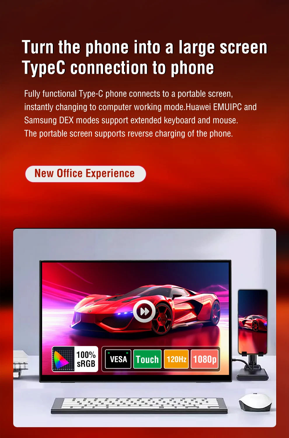 Anmite 18.5 inch Portable Touch Monitor 120Hz 100% sRGB With Screen Holder Stand For Laptop Phone Xbox PS4 PS5 Switch