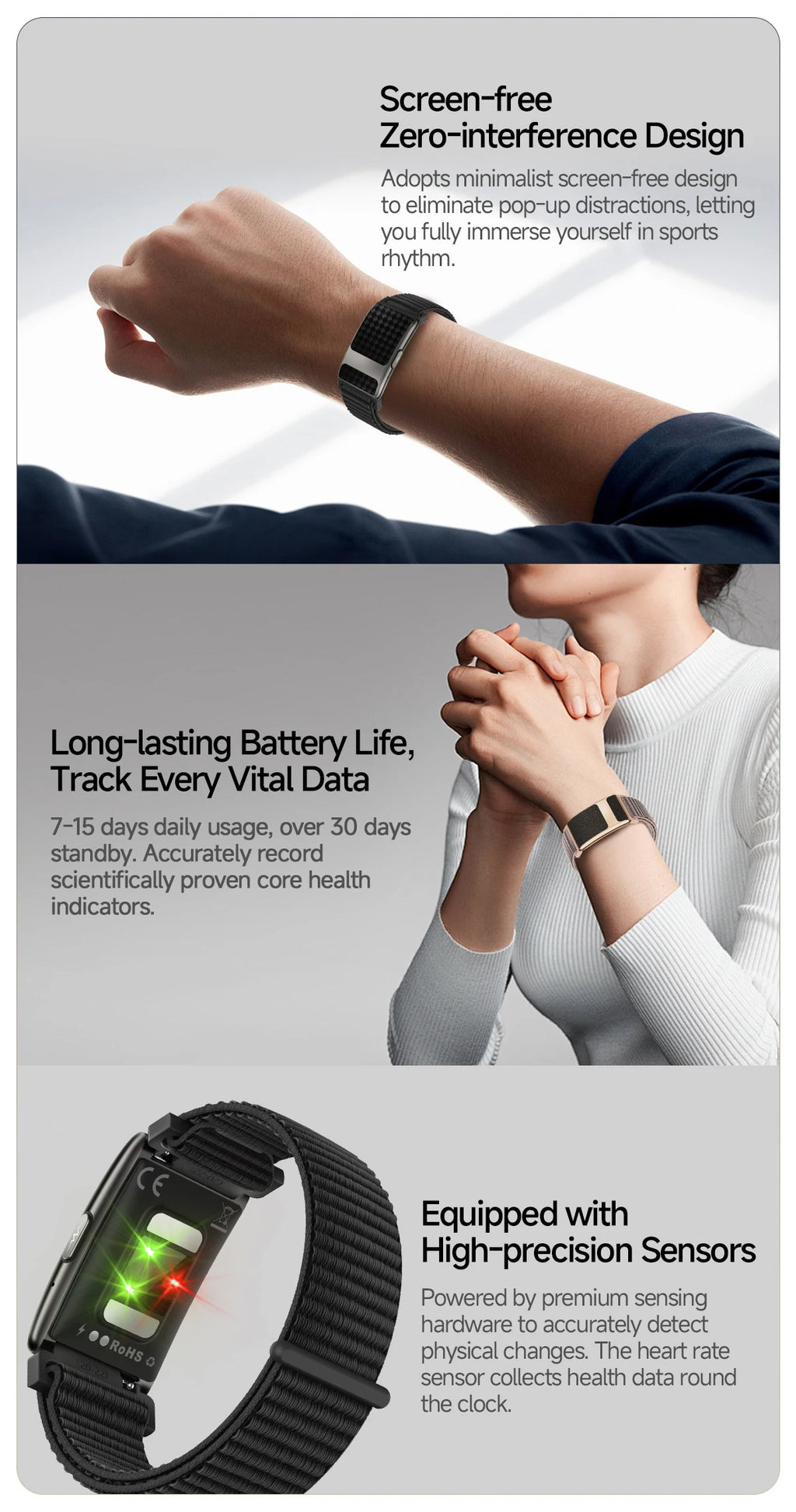 VWAR FLOW ECG Smart Fitness Bracelet Heart Rate Blood Oxygen Sleep Monitor Body Temperature Stress Tracker Women Men Health Band
