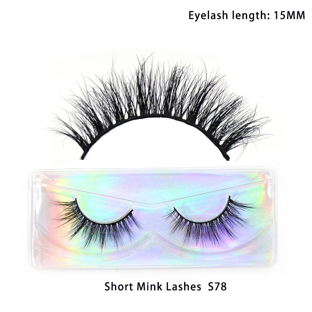 Tidesmit 12mm-15mm short natural 3D mink lashes fluffy wispy false eyelashes cruelty free face makeup detail view