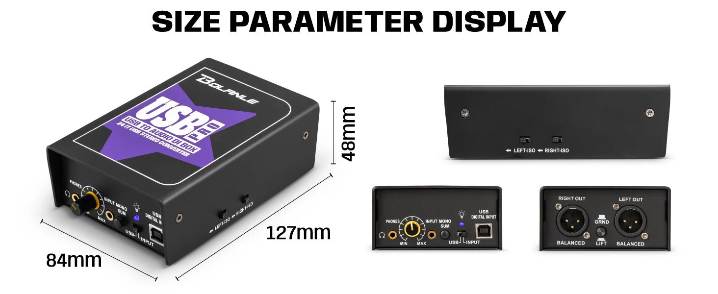USB Stereo DI Box 24-192kHz Audio Interface with Ground Lift - USB PRO Tidesmit