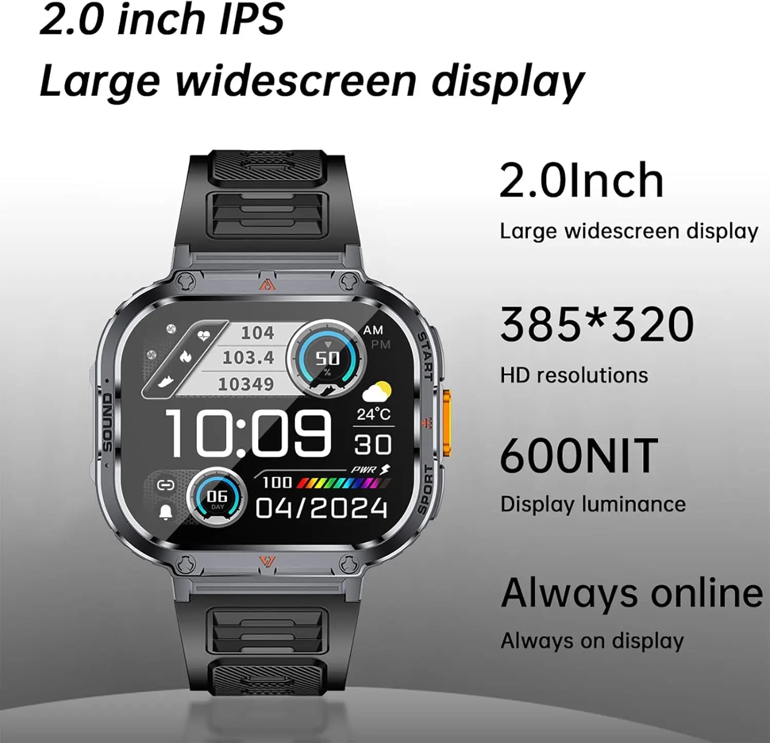 New Smart Watch Men LED Light Flashlight BT Call Music Player Sport Fitness Bracelet Calories Ultra Large Screen Smartwatch