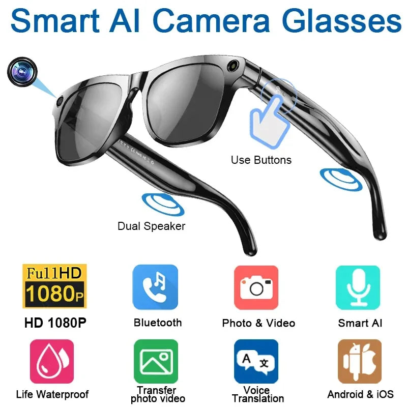 Tidesmit Smart Glasses 8K AI Camera with Bluetooth Spatial Audio Black Tidesmit