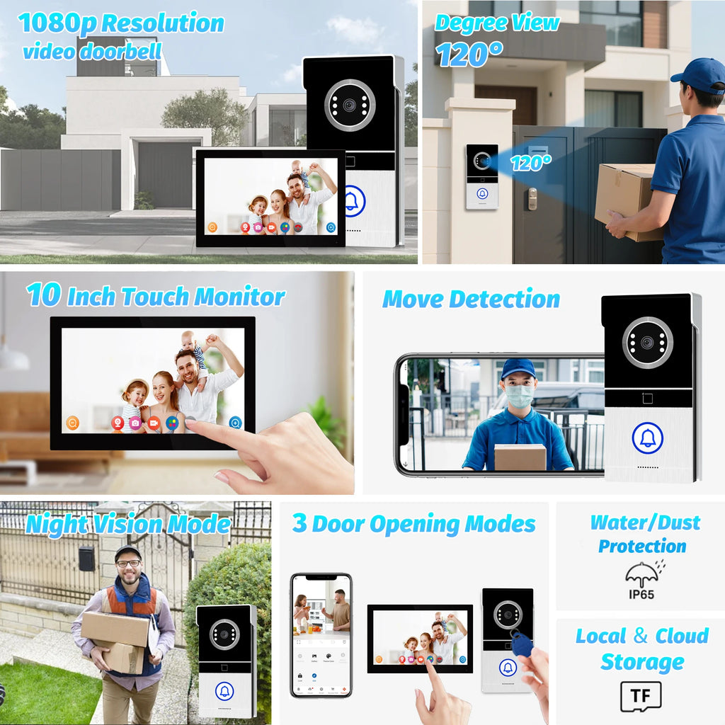 Tuya WiFi Video Intercom with 7'' HD Display, Dual-Mode Night Vision & Waterproof Design, Video Door Bell for Villa/Gate