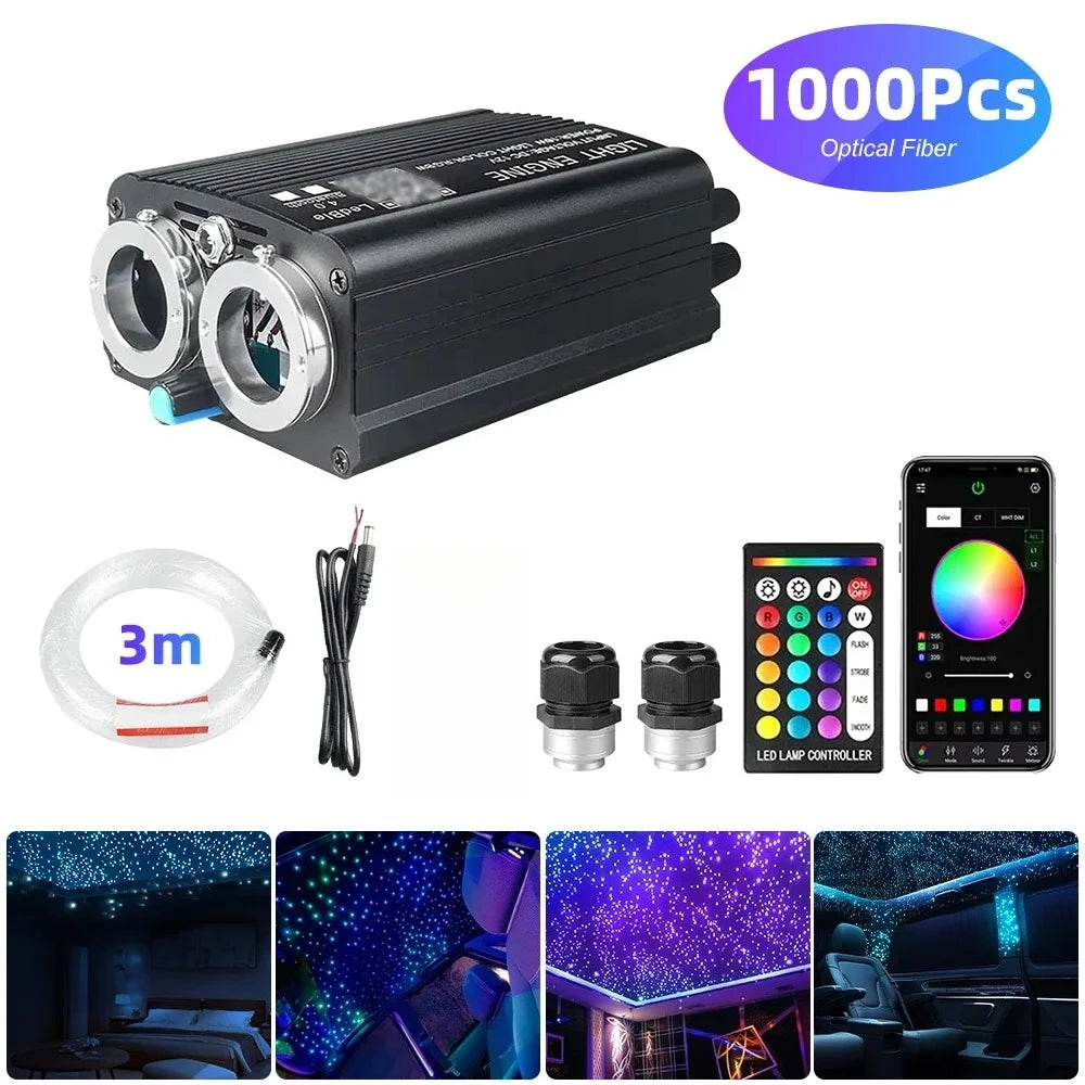 Fiber Optic Starry Sky Car Atmosphere Lamp - RGB LED Lighting Kit 1000pcsX0.75mmX3m B Tidesmit