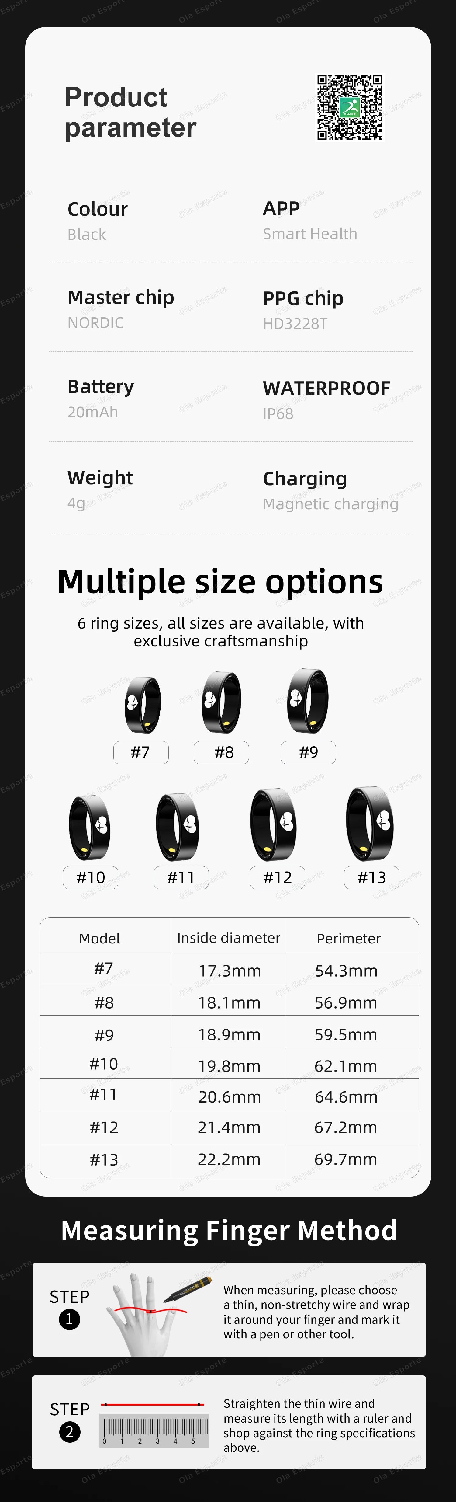 Smart Health Ring with Integrated Heart Rate & Blood Oxygen Monitor Tidesmit