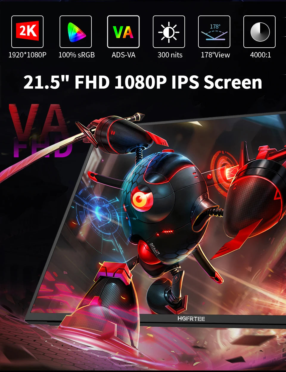 HGFRTEE 21.5 Inch 100HZ VA Panel - Gaming Monitor 4000:1 1080P Resolution 3ms Response Time And 178 Degree Wide Viewing Angle