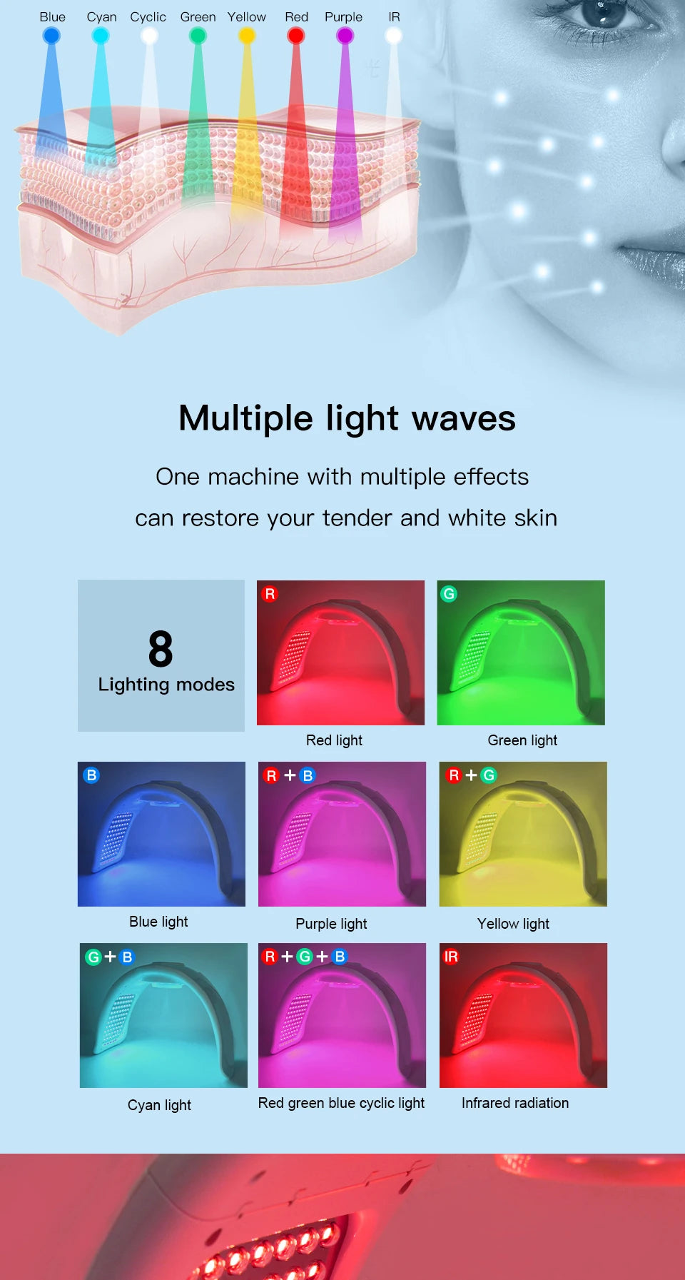 8 Colors Nano Spray LED Photon Skin Moisturizing PDT Mask Red Light Therapy Hydrotherapy Acne Wrinkle Remove Skin Care Spa Tools