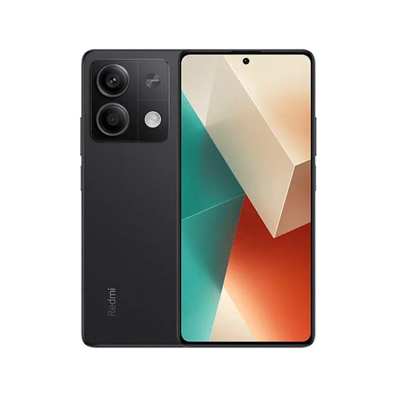 Black Redmi Note 13 5G, front and back view, 6.67-inch AMOLED display, triple camera, 128GB storage, used smartphone.