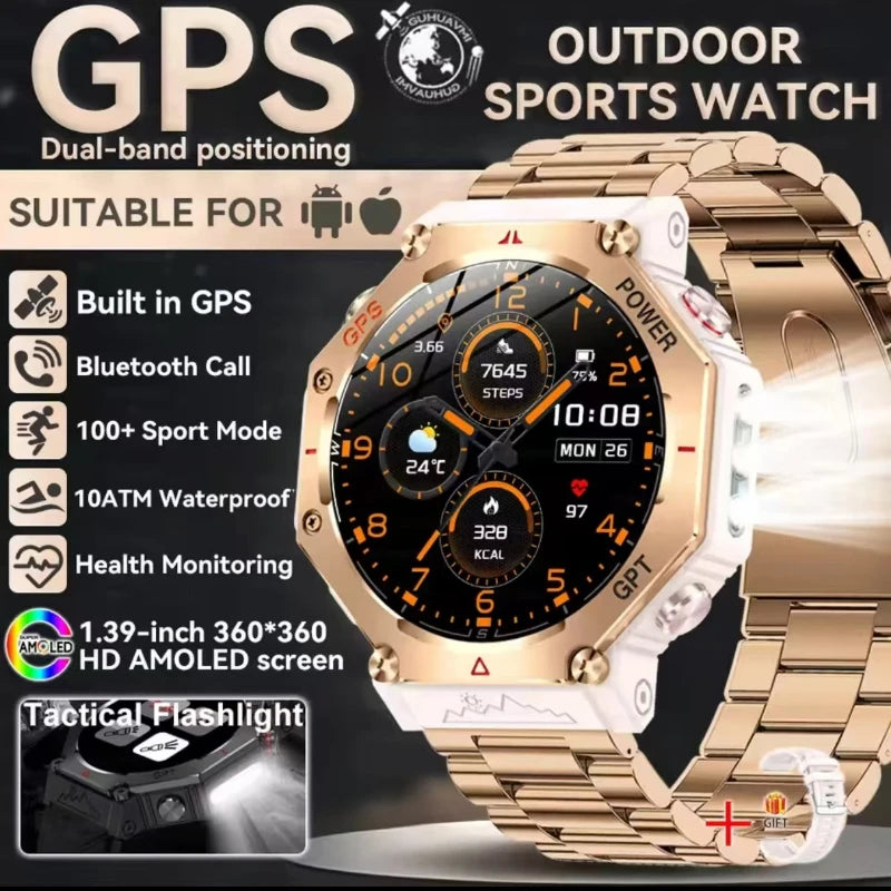 Military Smart Watch T-Rex 3 Bulit-in GPS Compass Altimeter Barometric 10ATM IP69K Waterproof AMOLED Bluetooth Call Smart watch