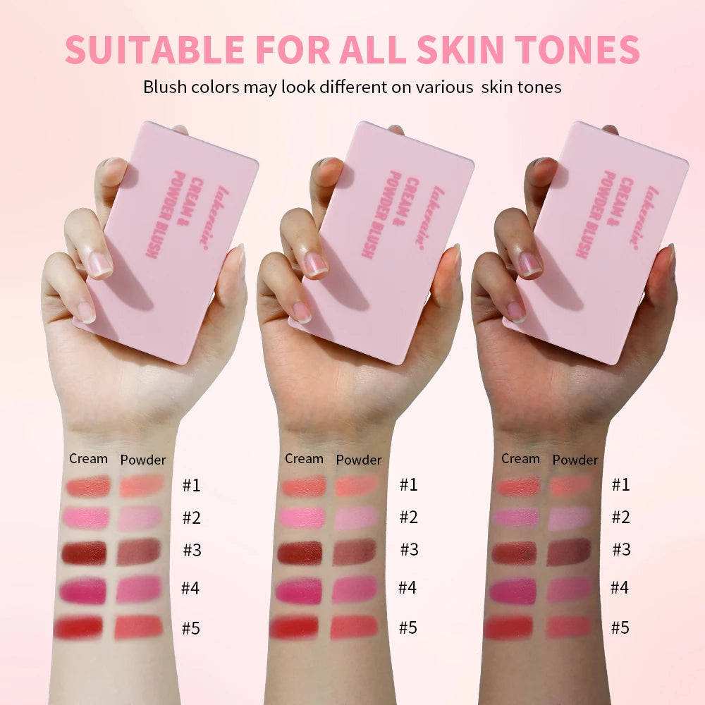 Tidesmit cream and powder blush palette shade swatch featuring long-lasting peach and pink highly pigmented makeup
